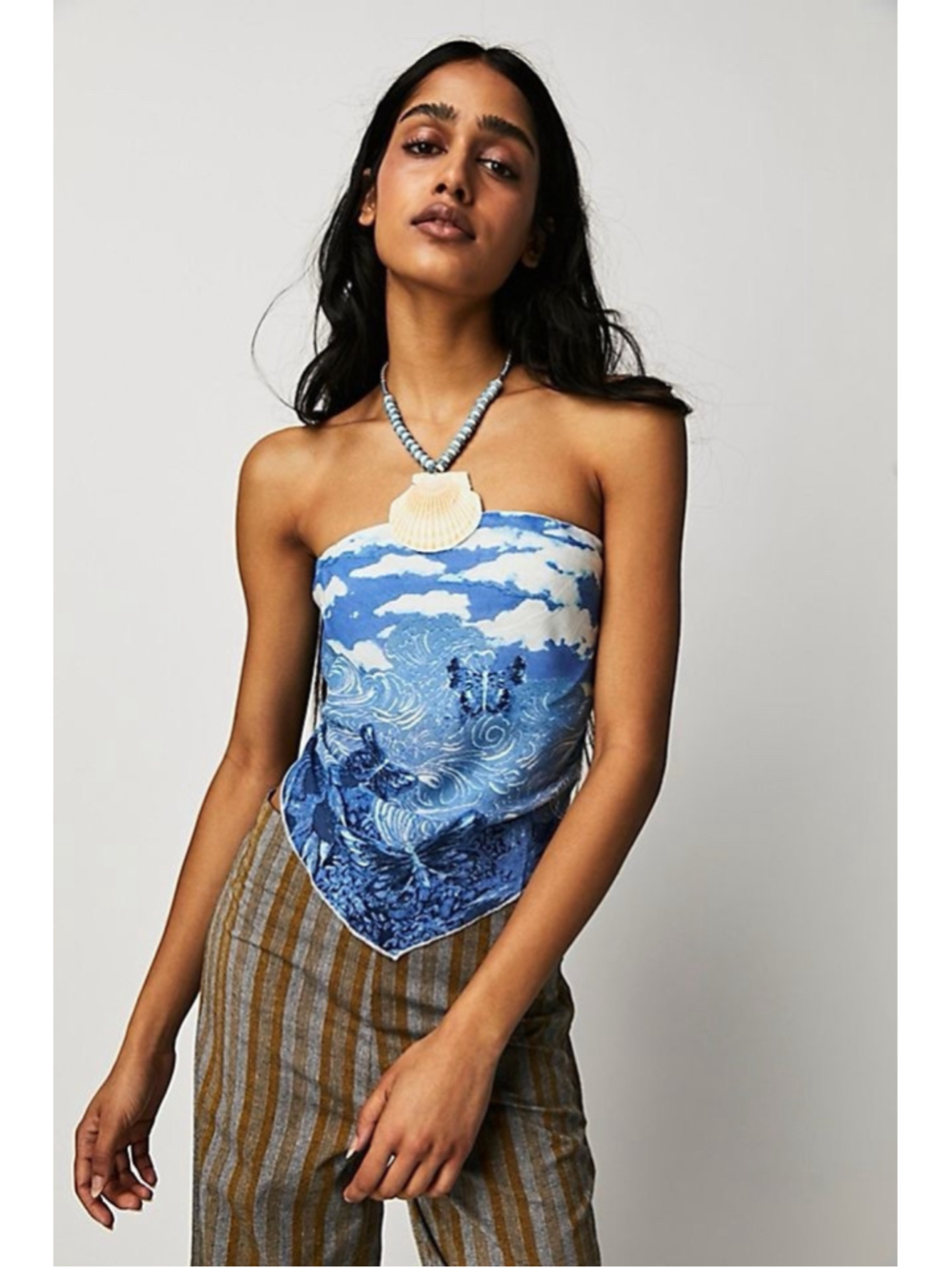 Free People FP One Raya Lace Bandana Top Cropped Smocked Strapless XXS Hippie
